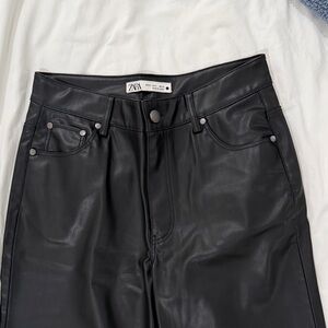 Zara Sleek Black Leather-Style Trousers